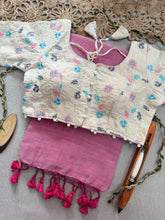 Light Pink Handloom Cotton Saree With Embrodery Work Redy Made Blouse